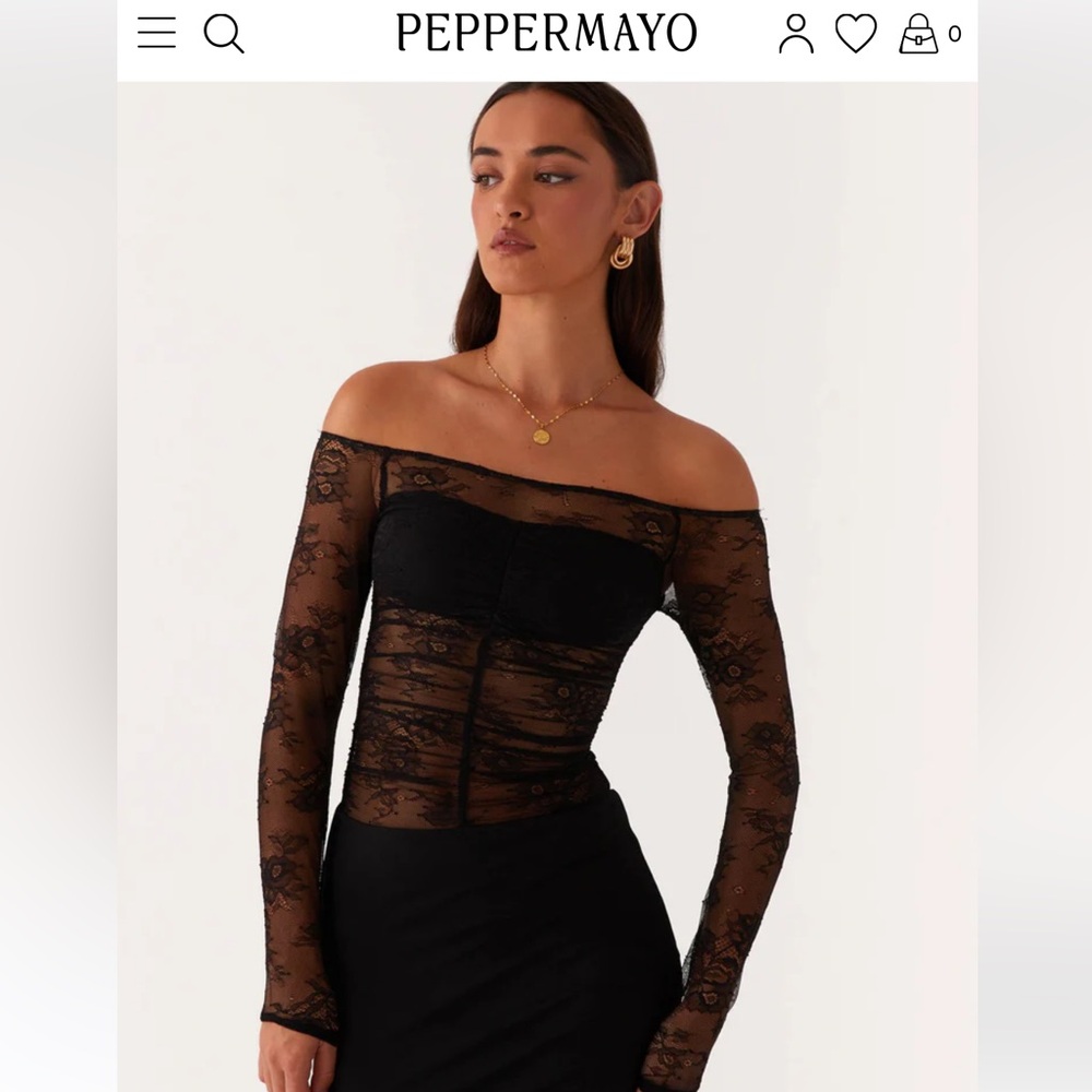 Peppermayo Sheer Black Lace Off-Shoulder Top
